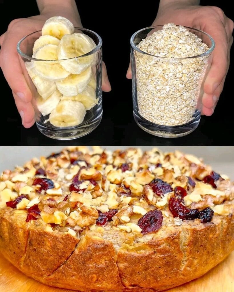 Banana Apple Oatmeal Cake with Cranberries & Walnuts