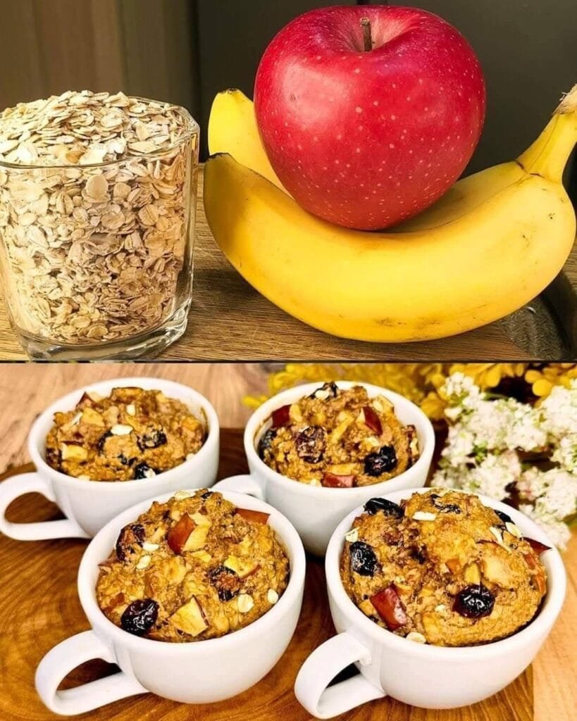 Sugar-Free Oatmeal Mug Cakes with Apples and Walnuts
