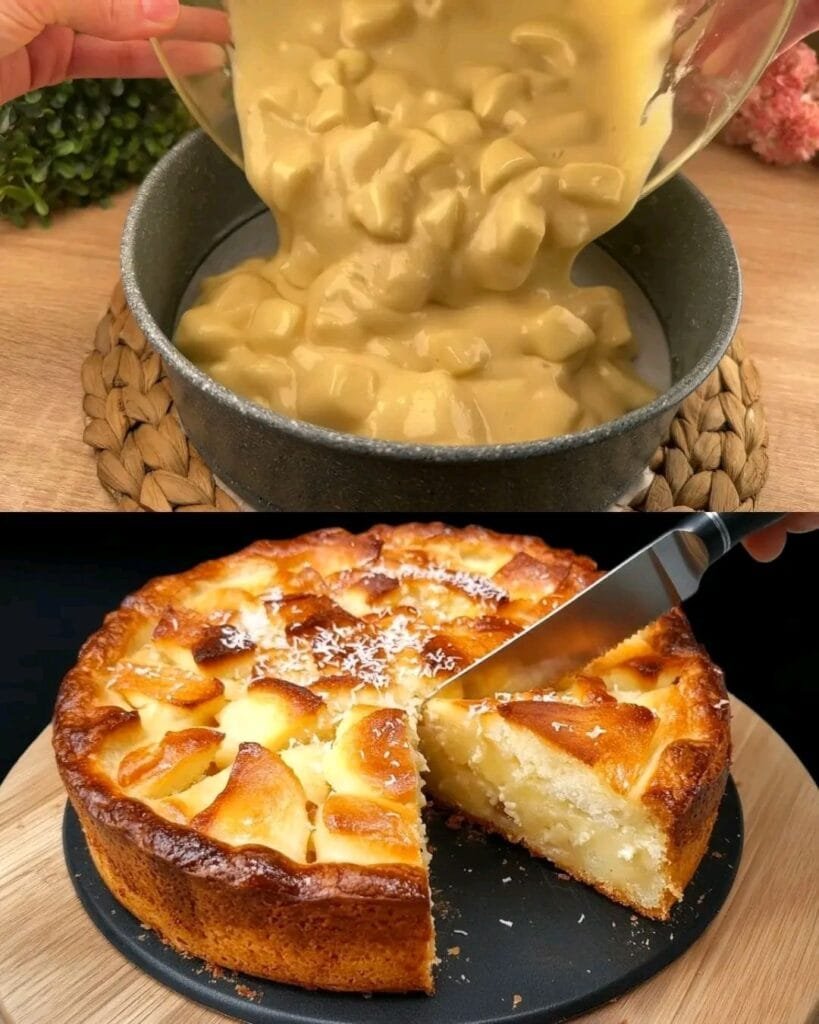 Caramelized Apple Cake with Honey and Coconut Topping